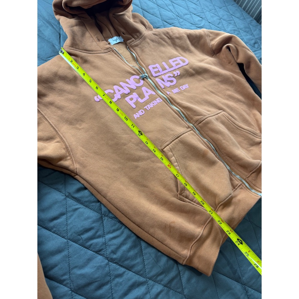 The Mayfair Group Cancelled Plans Zip Up Hoodie Brown Pink Puff Print L/XL - Picture 9 of 14